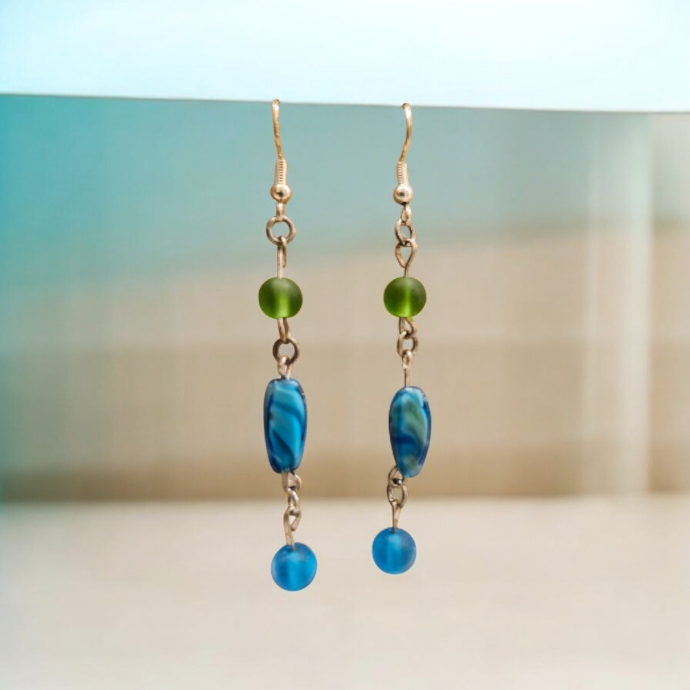 Chic Blue and Green Dangle Earrings